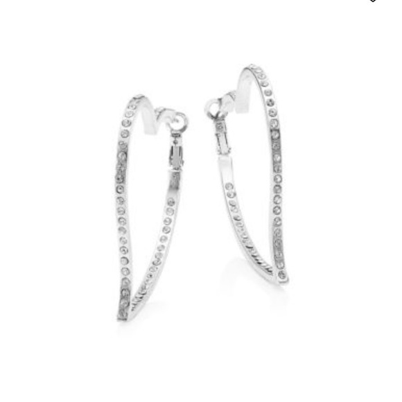 Kenneth Jay Lane Heart Hoop Earrings in Silver - Picture 1 of 7